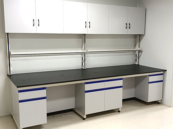 鋼木實驗臺帶吊柜灰白色 鋼木實驗臺帶吊柜